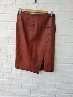 White House Black Market Leather Pencil Skirt in Rust Brown